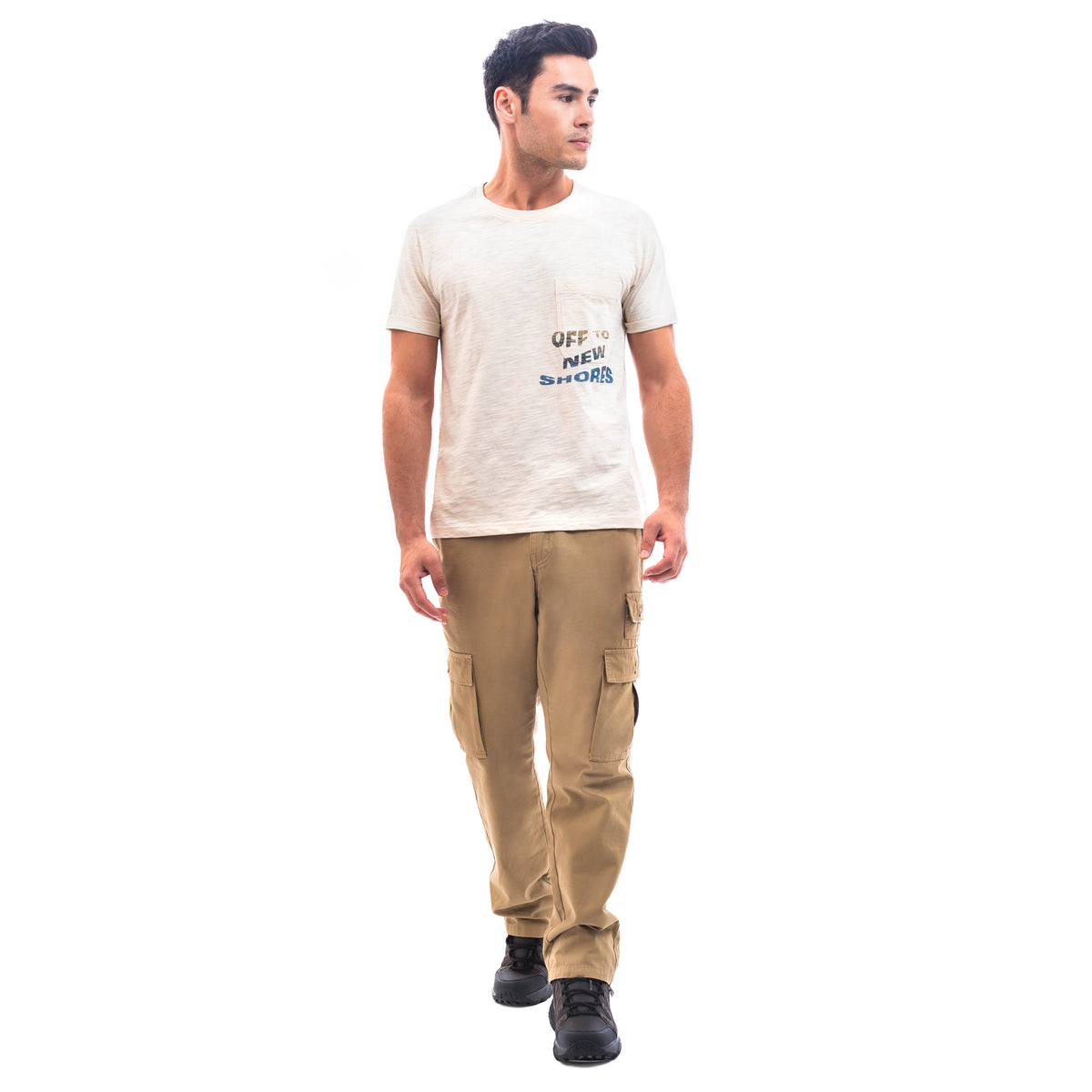 Men's Camel Brown Striped T-Shirt