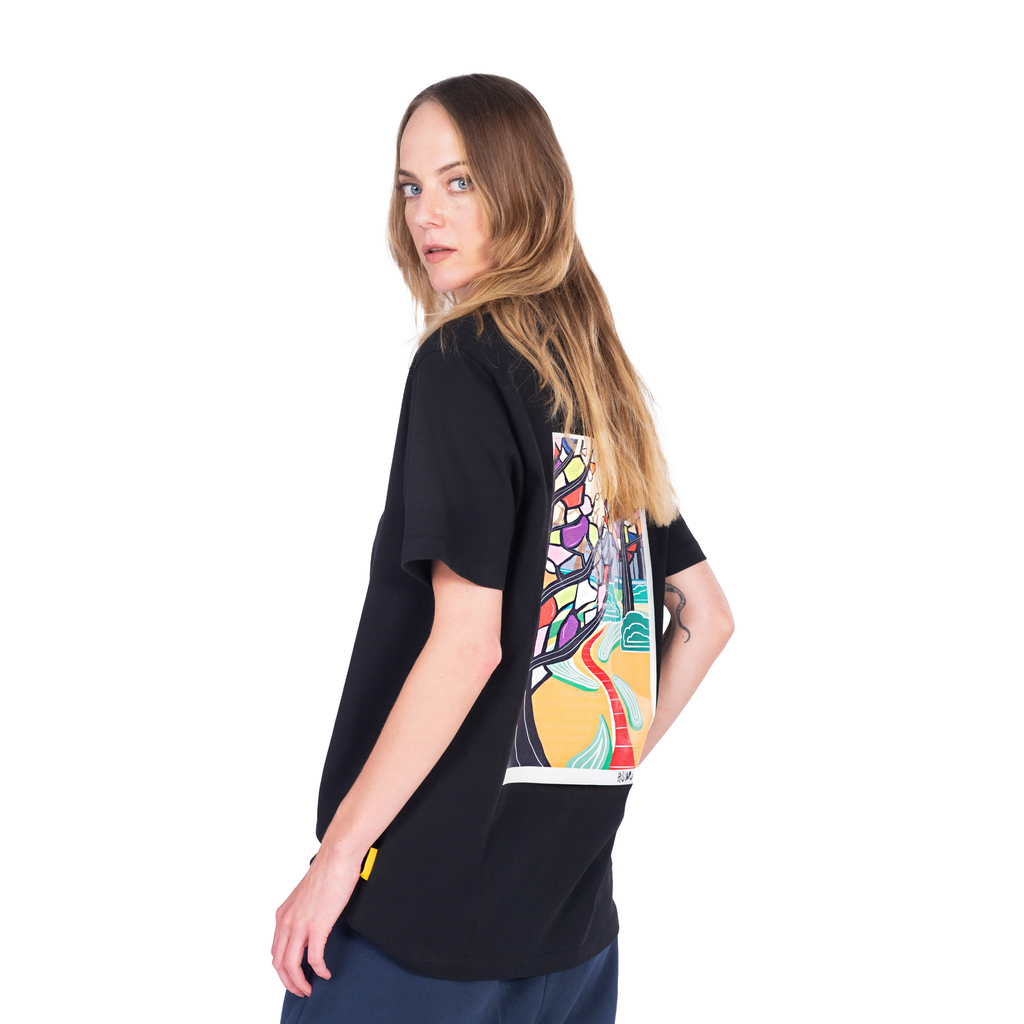C by camel active | Short Sleeve T-Shirt in Loose Fit with Graphic Print in Cotton Jersey | Black