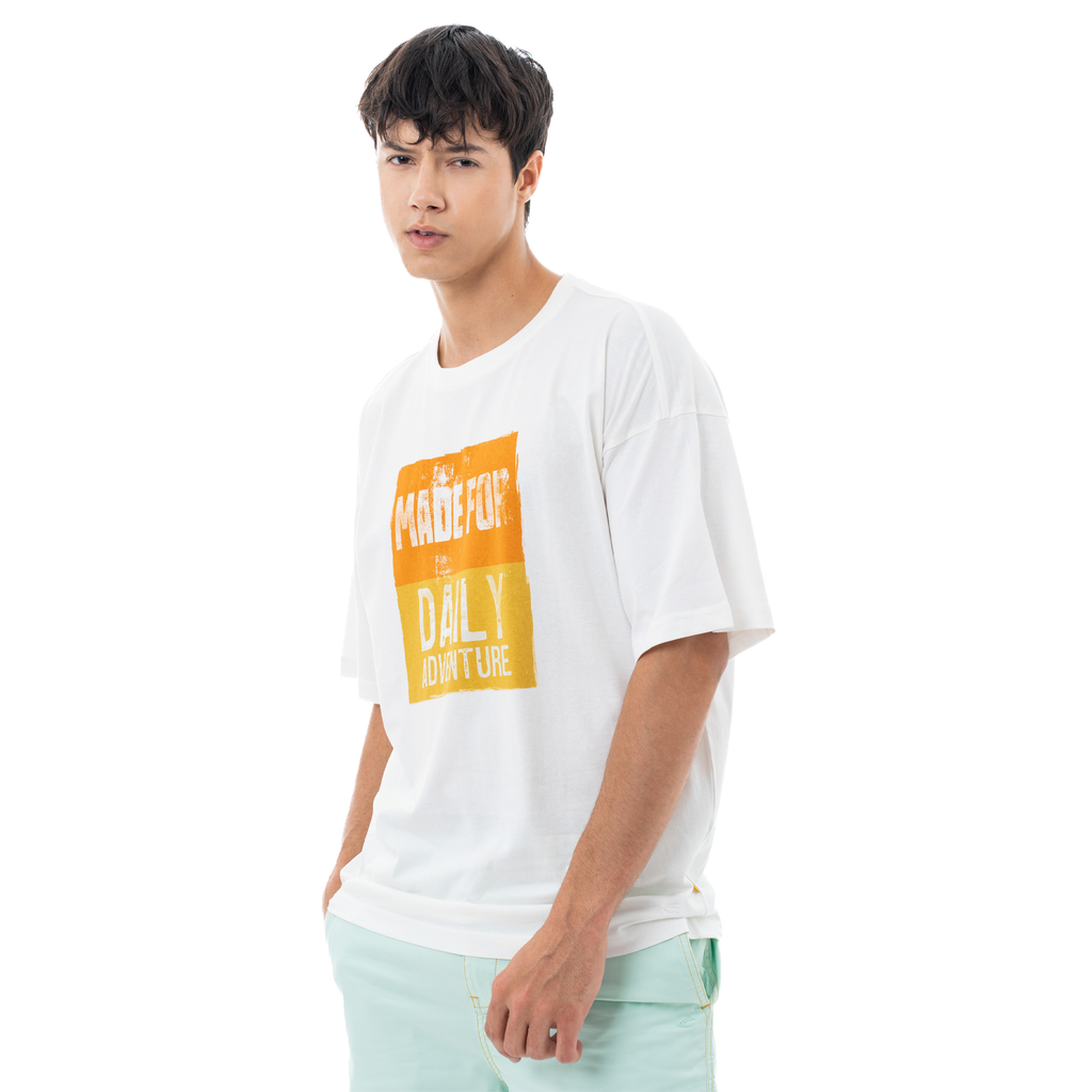 C by camel active | Short Sleeve T-Shirt in Oversized with Graphic Print in Cotton Jersey | Off White