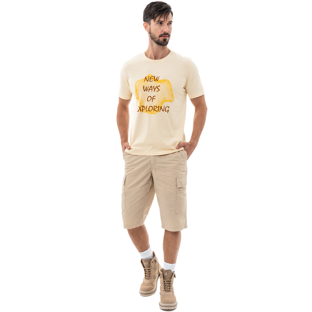 camel active | Cargo Shorts in Regular Fit with Elasticated Waistband in Cotton Blend | Sand