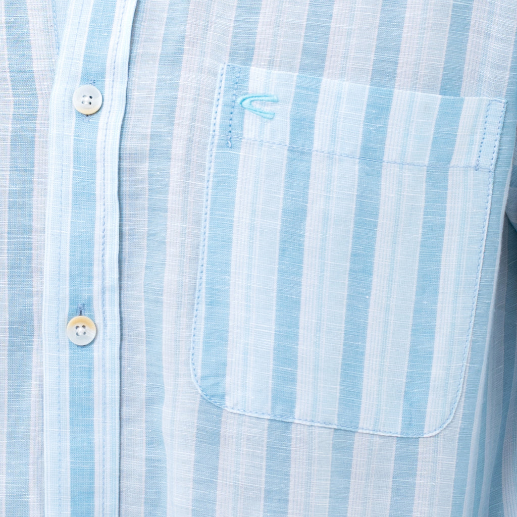 camel active | Long Sleeve Shirt in Regular Fit with Striped in Cotton Linen | Light Blue