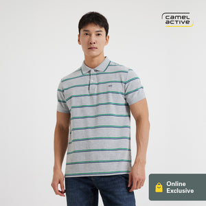 [Online Exclusive] camel active Men Short Sleeve Polo-T in Regular Fit with Stripe in 2 Colors Cotton Pique 280-AW24C1164A