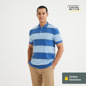 [Online Exclusive] camel active Men Short Sleeve Polo-T in Regular Fit with Stripe in 2 Colors Cotton Spandex 280-AW24C1165A