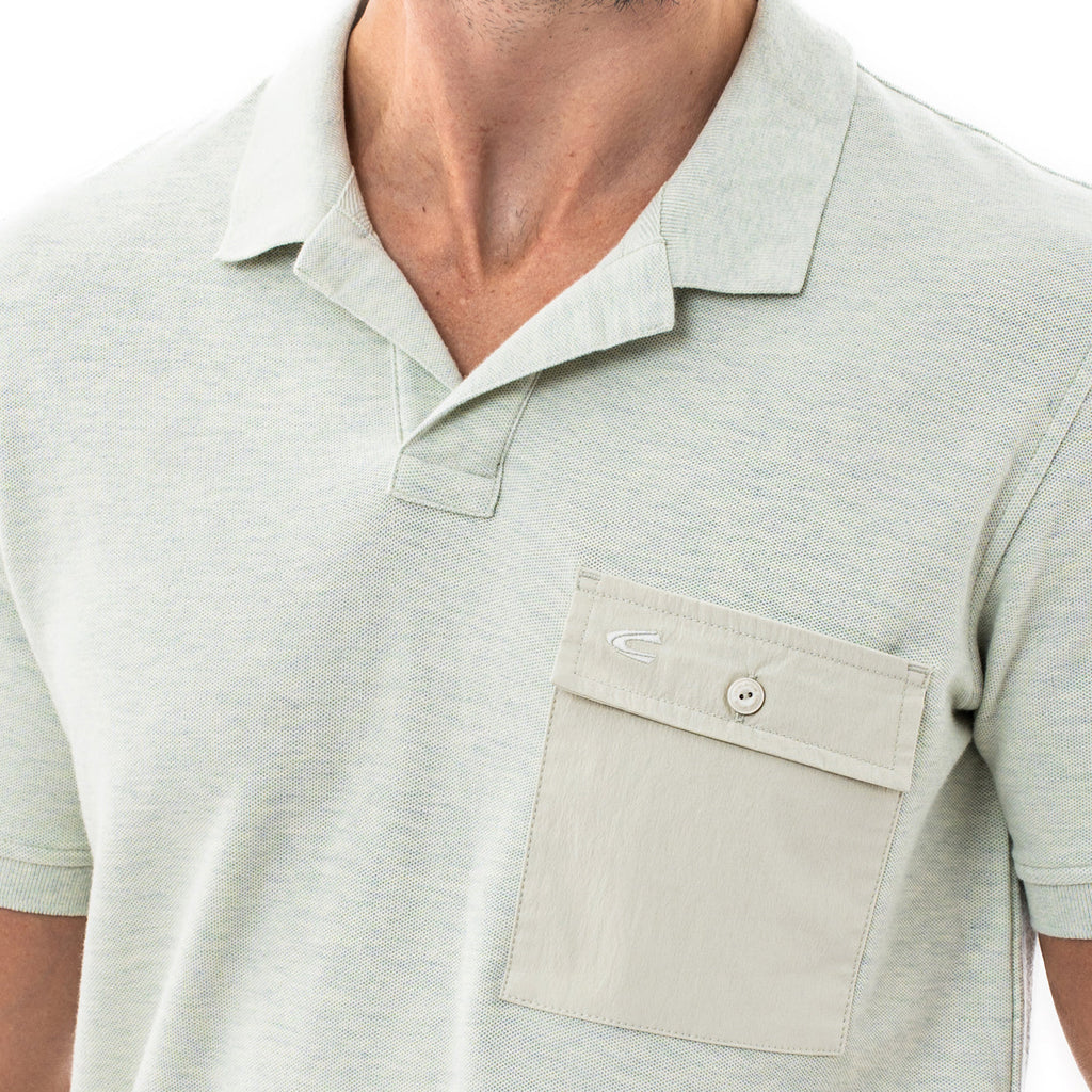 camel active | Short Sleeve Polo-T in Regular Fit with Panelled Pocket in Cotton Mini Pique | Green
