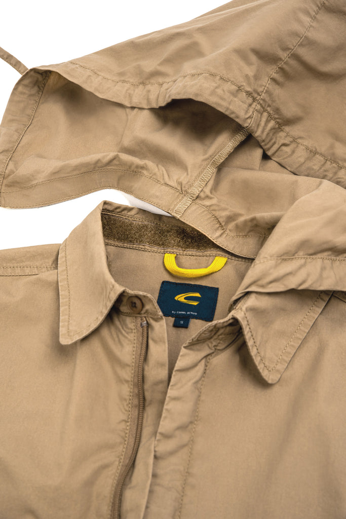 C by camel active | Long Sleeve Shirt in Relaxed Fit with Stand Collar Detachable Hoodie | Sand Brown