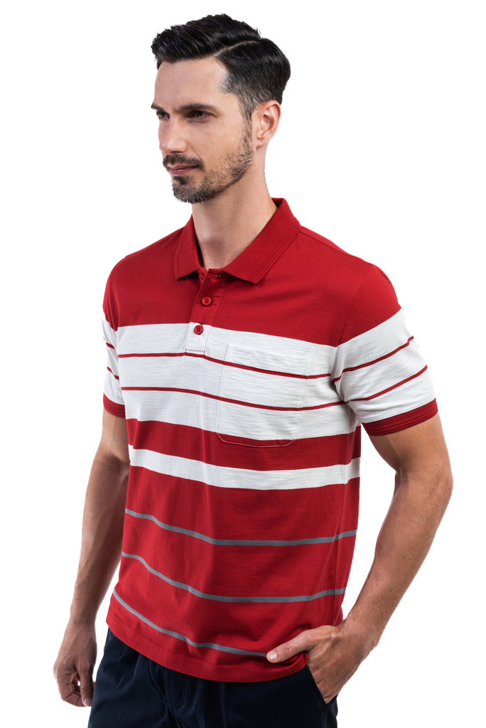 camel active | Short Sleeve Polo-T in Regular Fit with Multistripe | Maroon