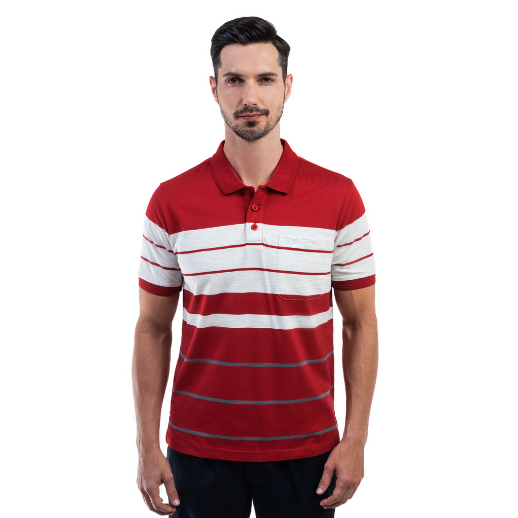 camel active | Short Sleeve Polo-T in Regular Fit with Multistripe | Maroon