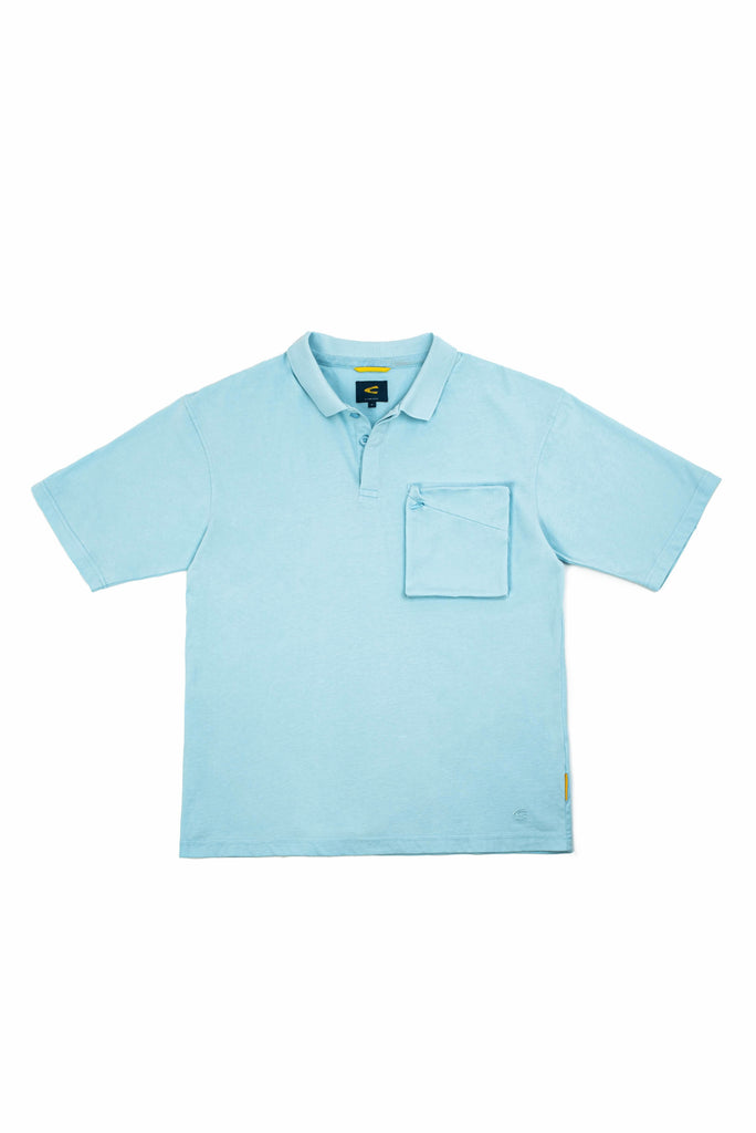 C by camel active | Short Sleeve Polo-T in Crop Regular Fit with Organic Cotton 3-Dimensional Pocket | Light Blue
