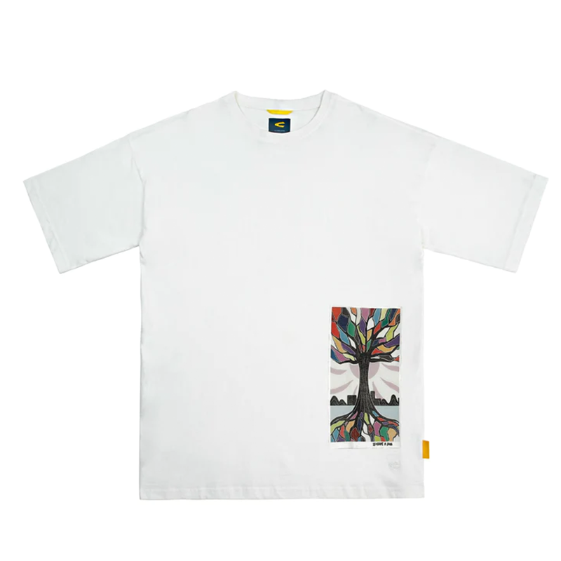 C by camel active | Short Sleeve T-Shirt in Oversized with Graphic Print in 2 Colors Cotton Jersey | White