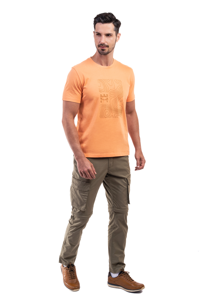 camel active | Short Sleeve T-Shirt in Regular Fit with Graphic Print | Orange