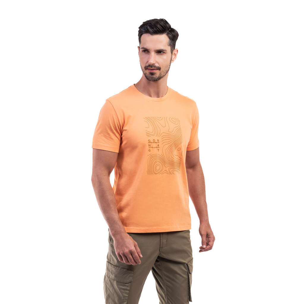 camel active | Short Sleeve T-Shirt in Regular Fit with Graphic Print | Orange