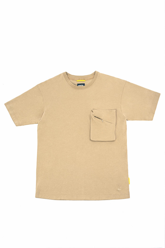 C by camel active | Short Sleeve T Shirt in Crop Regular Fit with Round Neck Organic Cotton 3-Dimensional Pocket | Khaki
