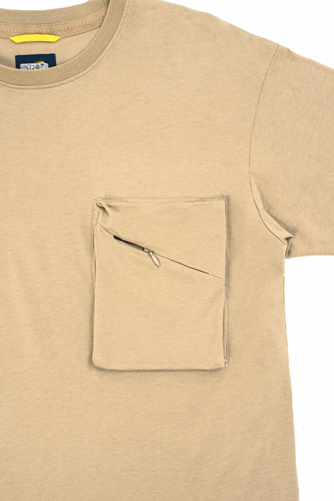 C by camel active | Short Sleeve T Shirt in Crop Regular Fit with Round Neck Organic Cotton 3-Dimensional Pocket | Khaki