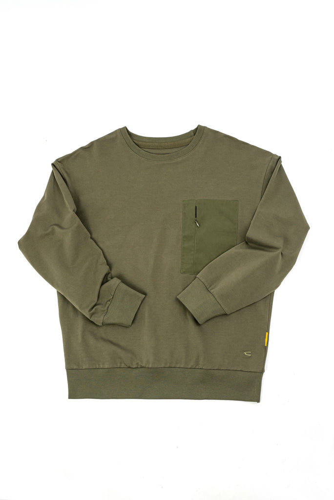 C by camel active | Sweatshirt in Oversized with Crew Neck Panelled Pocket | Olive