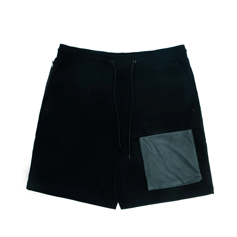 C by camel active | Sweat Shorts in Regular Fit with Elastic Waistband and Mesh Paneled in Cotton Poly Terry | Black