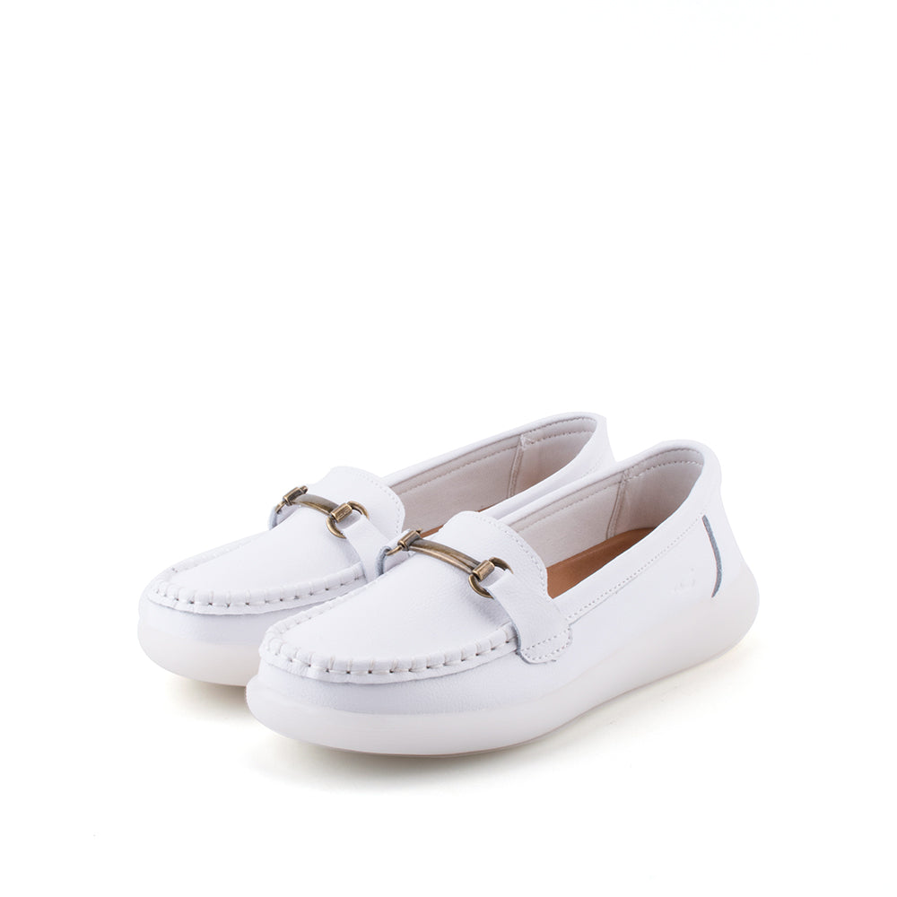 camel active | Women Kate Buckle Slip-On Loafers Shoe | White