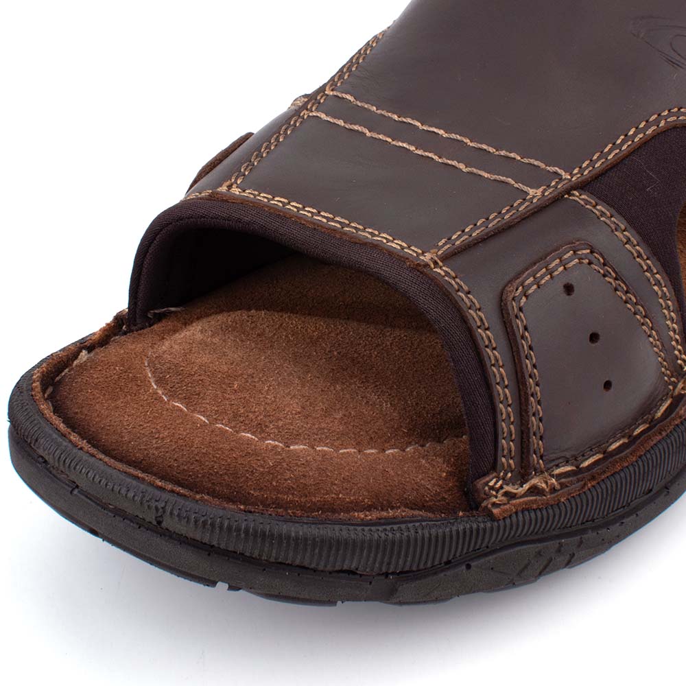 camel active | Slip On Leather Wide Strap Men Sandals NAPOLI | Dark Coffee