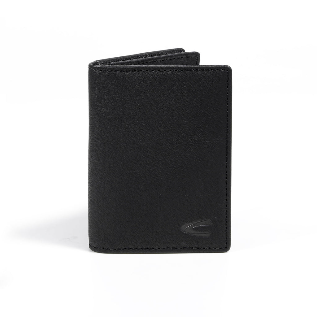 camel active | Men Card Holder Leather 3 Card Compartments Grainy Finished | Black