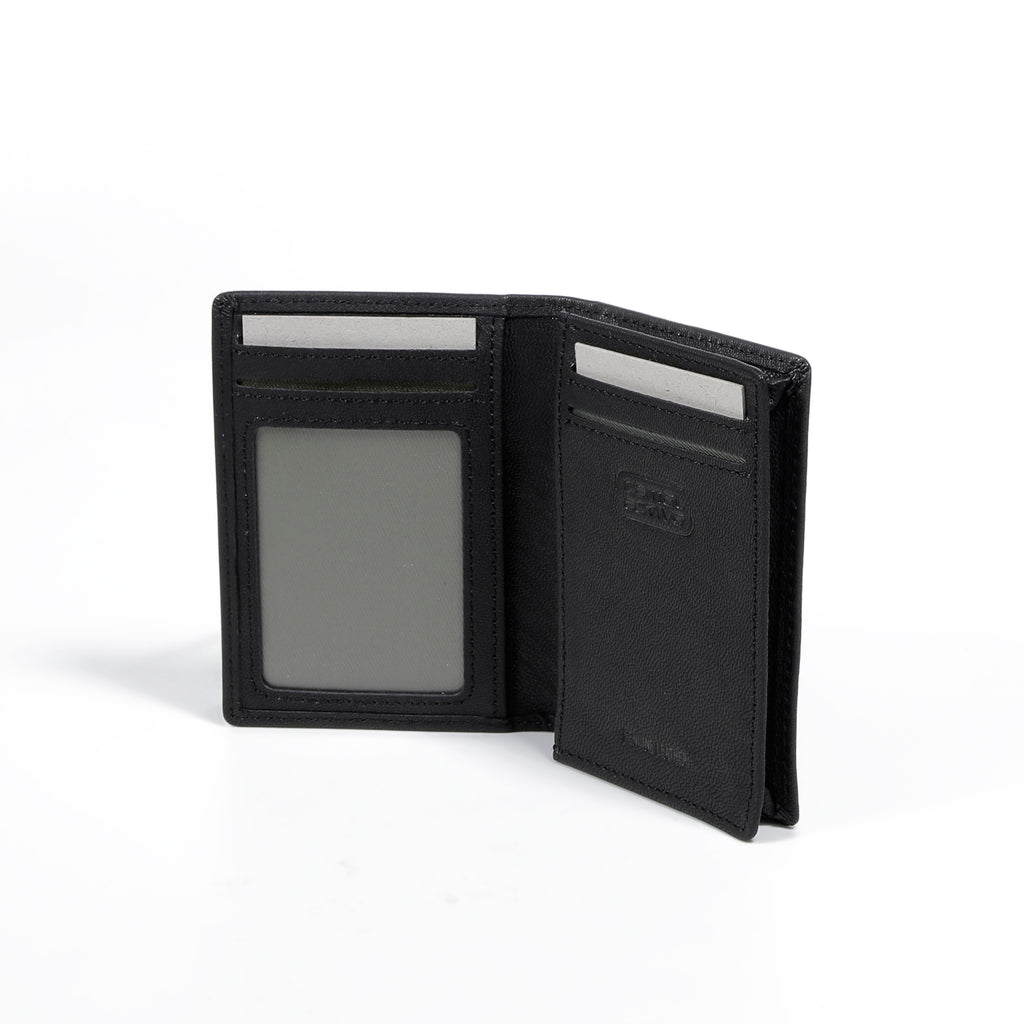 camel active | Men Card Holder Leather 3 Card Compartments Grainy Finished | Black