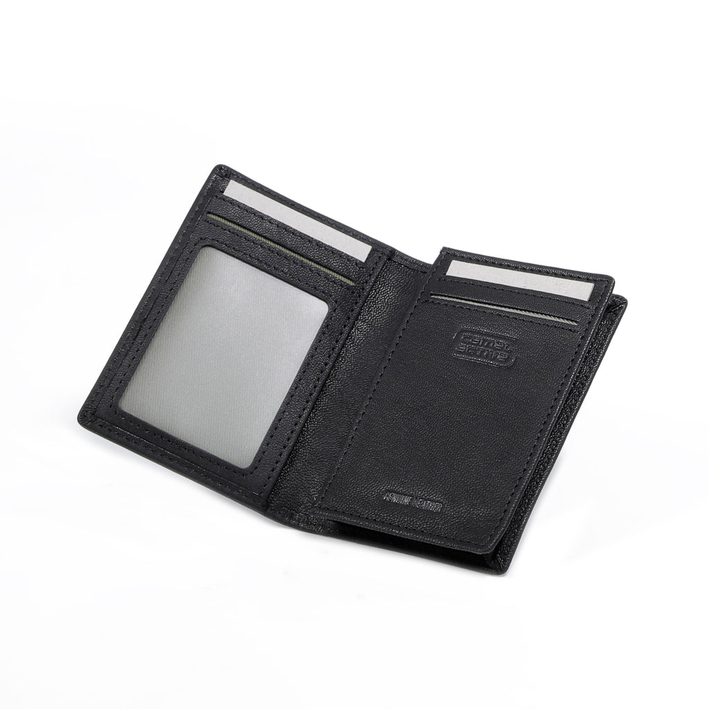 camel active | Men Card Holder Leather 3 Card Compartments Grainy Finished | Black