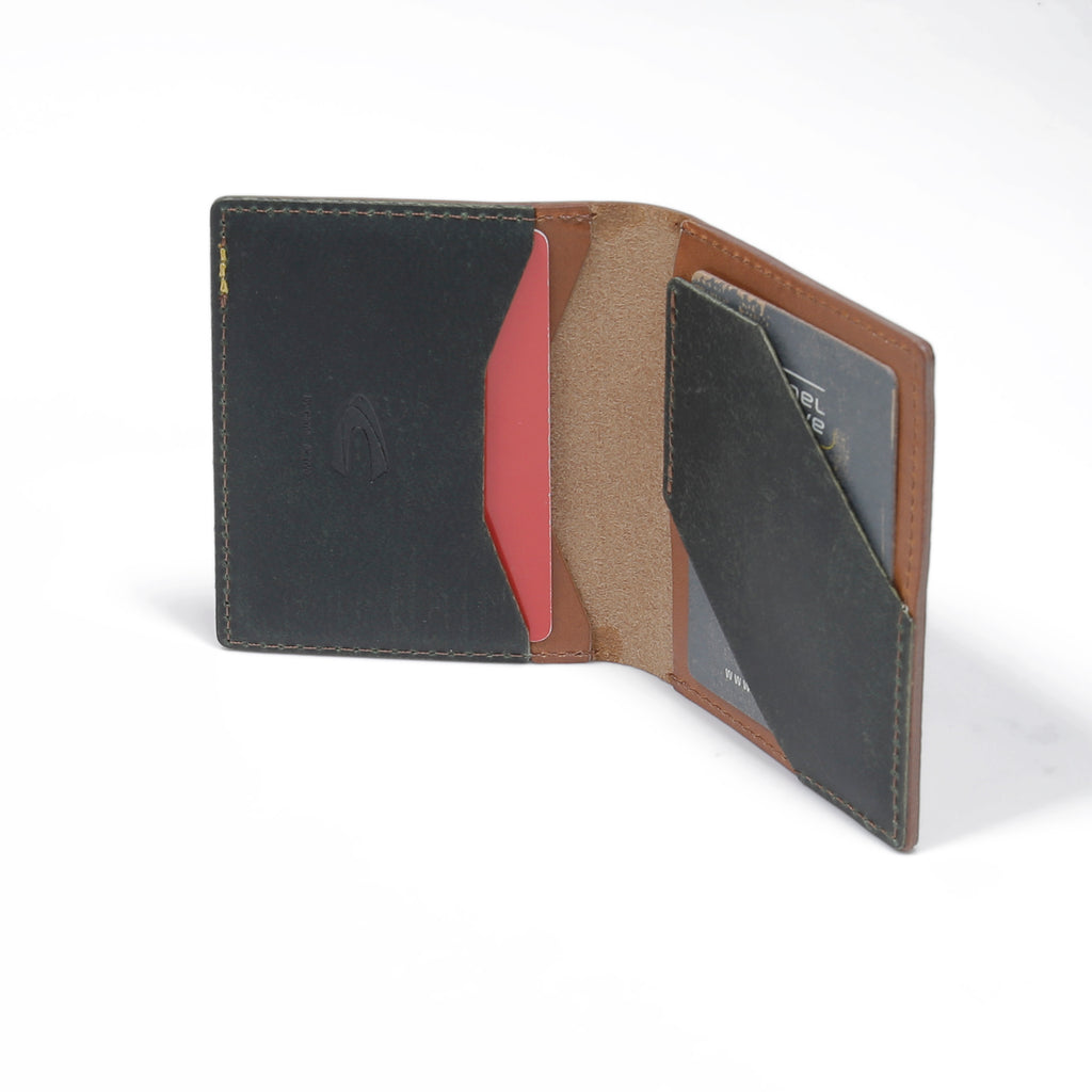 C by camel active | Men Card Wallet Leather 2 Card Compartments Raw Edge Finished | Brown
