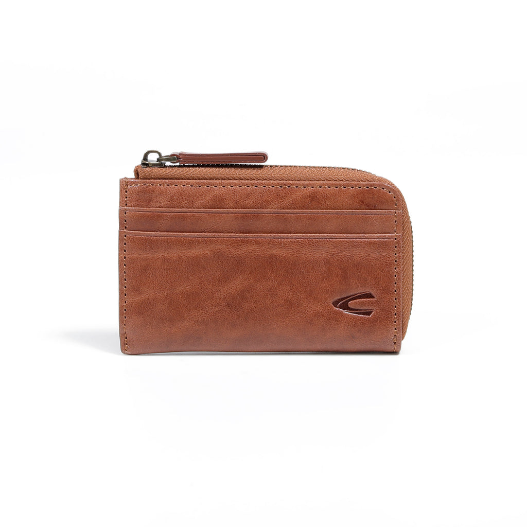 camel active | Men Zip Card Pouch Leather 6 Card Compartment Grainy Finished | Brown