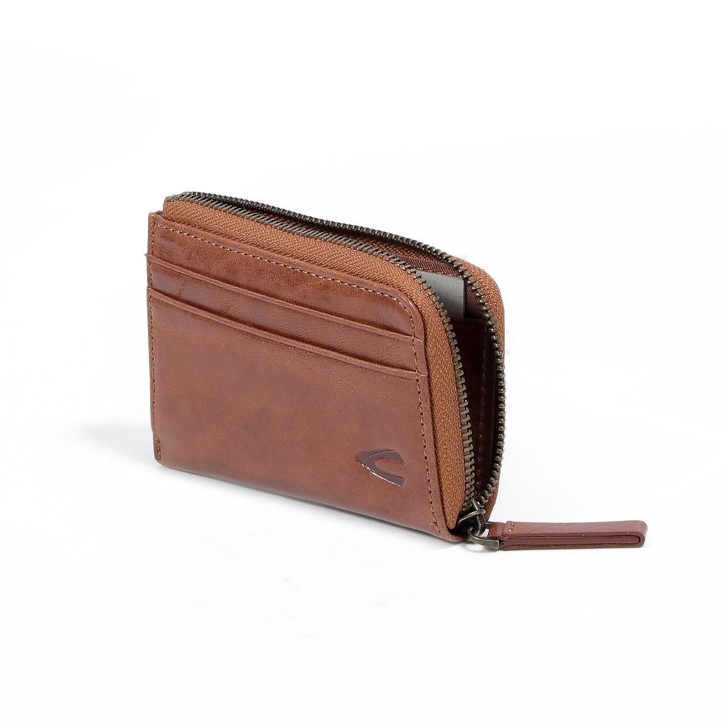 camel active | Men Zip Card Pouch Leather 6 Card Compartment Grainy Finished | Brown