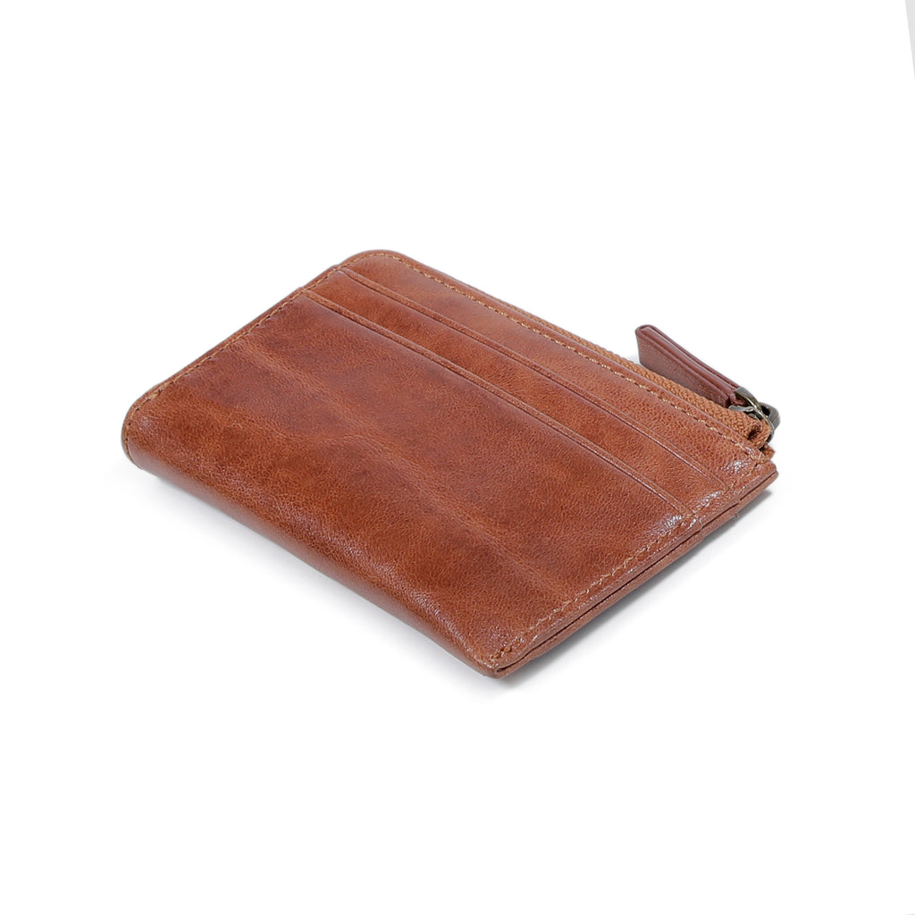 camel active | Men Zip Card Pouch Leather 6 Card Compartment Grainy Finished | Brown