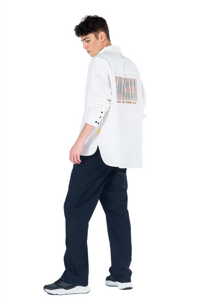 C by camel active | Long Sleeve Shirt in Oversized with Patch Pocket and Graphic Print in Cotton Twill | Off White