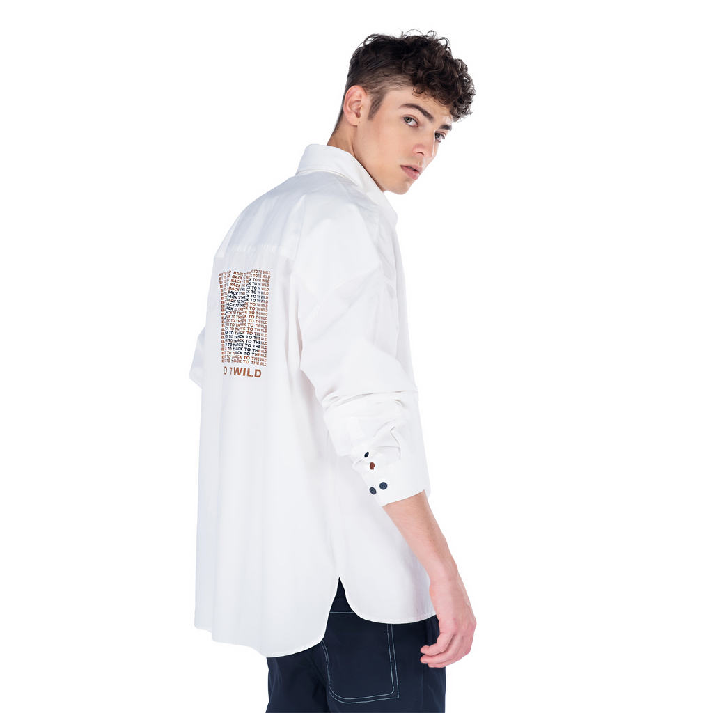 C by camel active | Long Sleeve Shirt in Oversized with Patch Pocket and Graphic Print in Cotton Twill | Off White