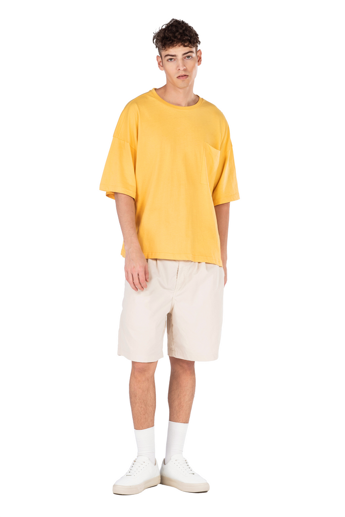 C by camel active | Short Sleeve T-Shirt in Oversized with Crew Neck in Cotton Jersey | Yellow