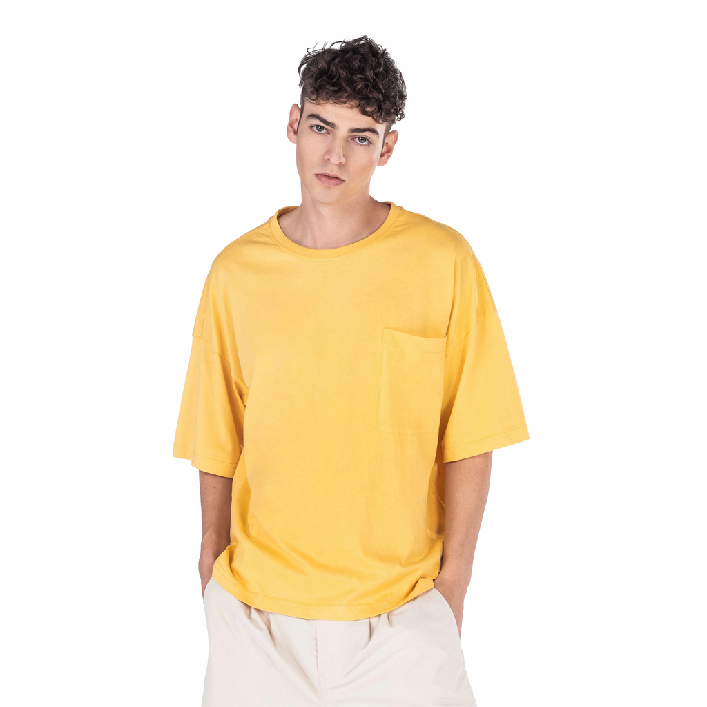 C by camel active | Short Sleeve T-Shirt in Oversized with Crew Neck in Cotton Jersey | Yellow