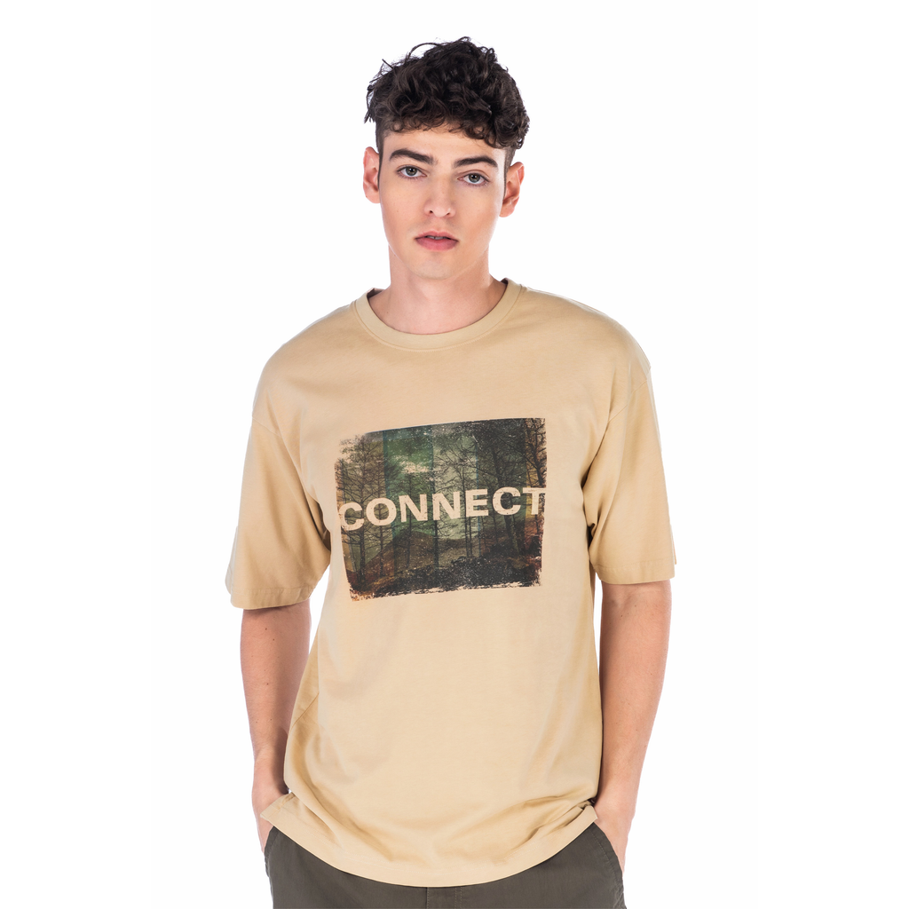 C by camel active | Short Sleeve T-Shirt in Regular Fit with Graphic Print | Sand Brown