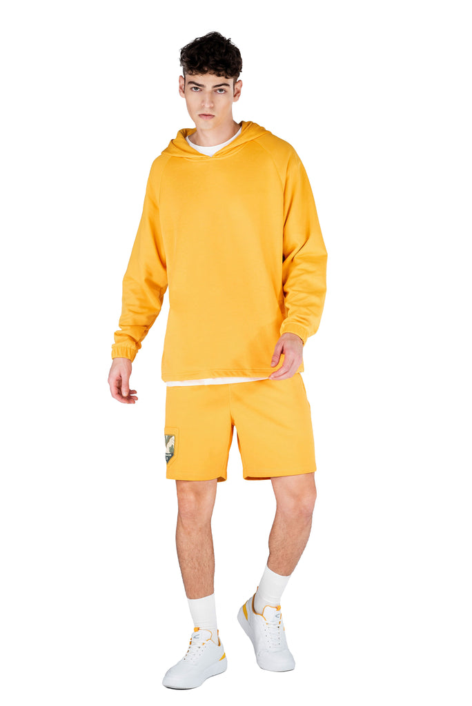 C by camel active | Long Sleeve Hooded Sweater in Oversized with Graphic Print | Yellow