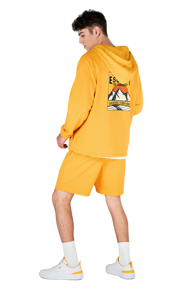 camel active | Bermuda Sweat Shorts with Elastic Waistband and Graphic Print Cotton Poly Terry | Yellow