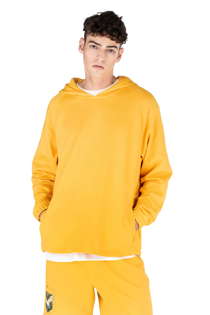 C by camel active | Long Sleeve Hooded Sweater in Oversized with Graphic Print | Yellow