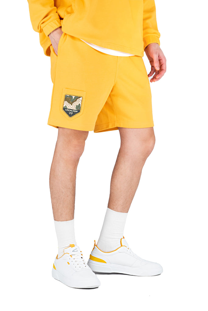 camel active | Bermuda Sweat Shorts with Elastic Waistband and Graphic Print Cotton Poly Terry | Yellow
