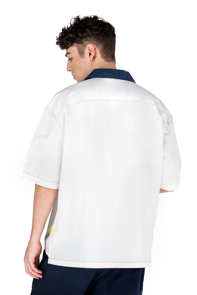 C by camel active | Short Sleeve Shirt in Oversized with Accent Topstitching Cotton Poplin | Off White