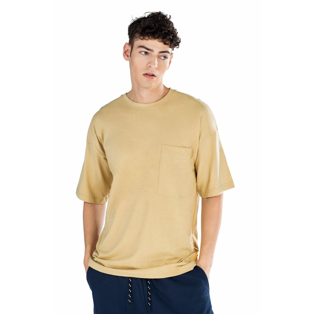 C by camel active | Short Sleeve T-Shirt in Oversized with Crew Neck in Cotton Jersey | Sand Brown
