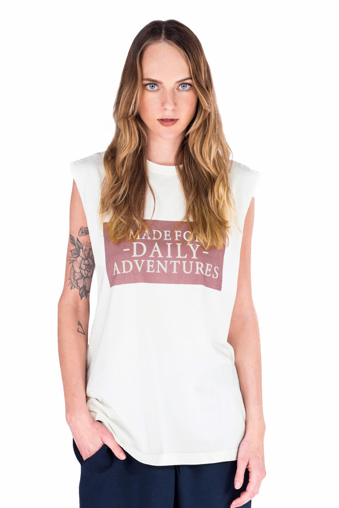 C by camel active | Sleeveless Tank Top in Loose Fit with Graphic Print in Organic Cotton | Off White