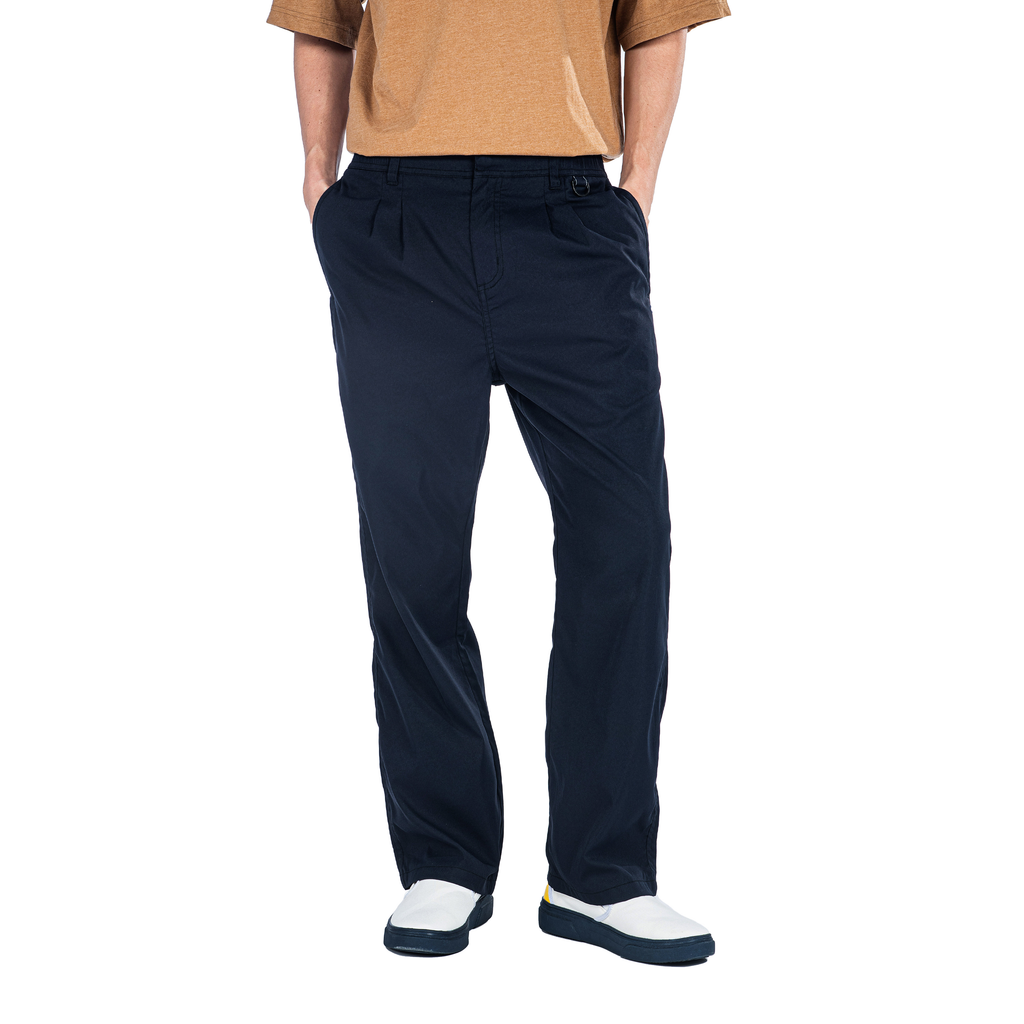 C by camel active | Chino Trousers in Baggy Fit with Elastic Waistband and Pleats | Navy Blue