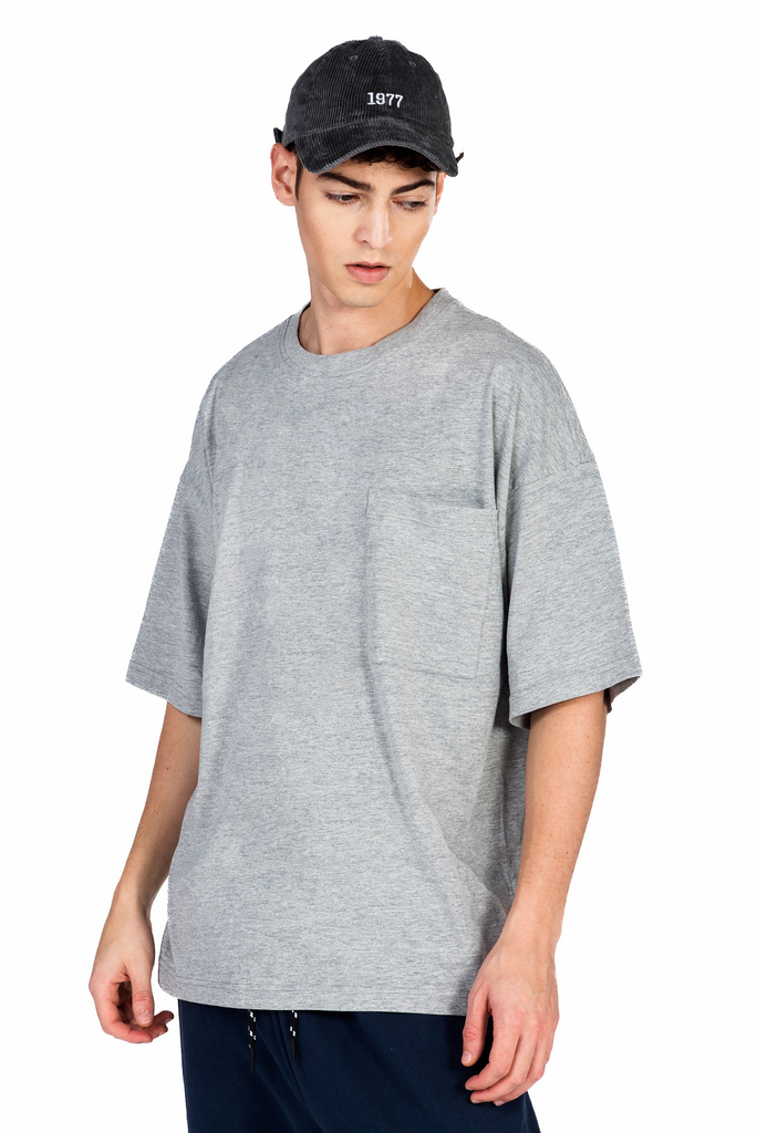 C by camel active | Short Sleeve T-Shirt in Oversized with Crew Neck in Cotton Jersey | Light Grey