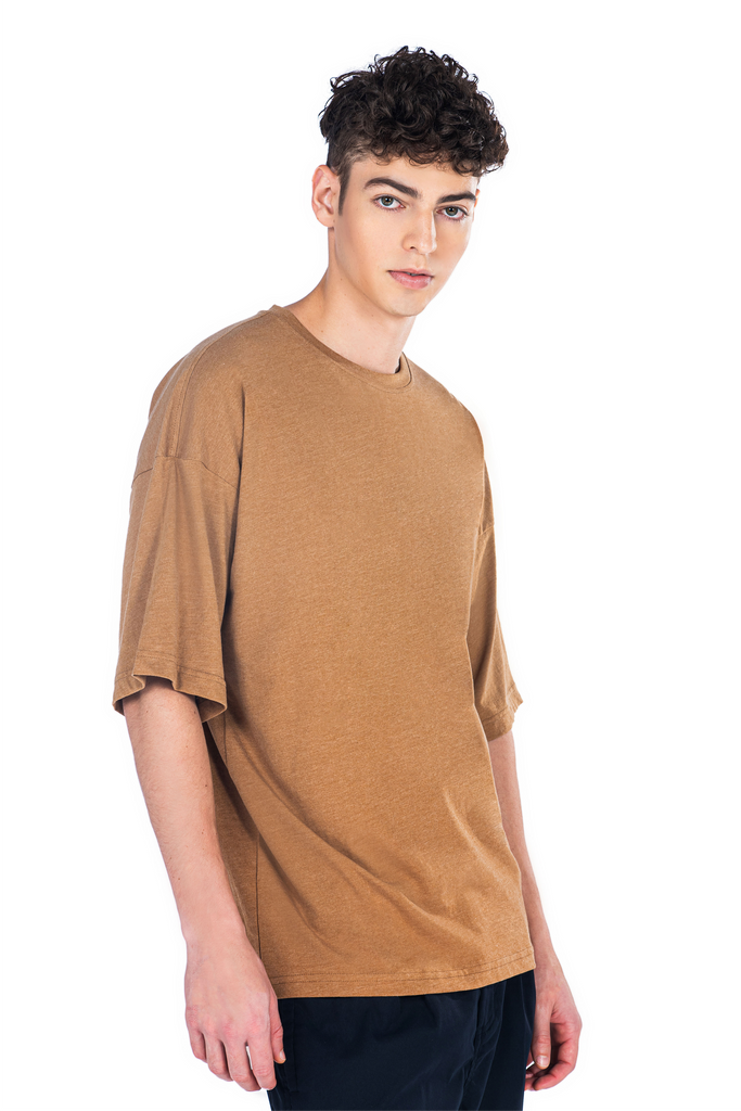 C by camel active | Short Sleeve T-Shirt in Oversized with Crew Neck Cotton Poly | Bronze