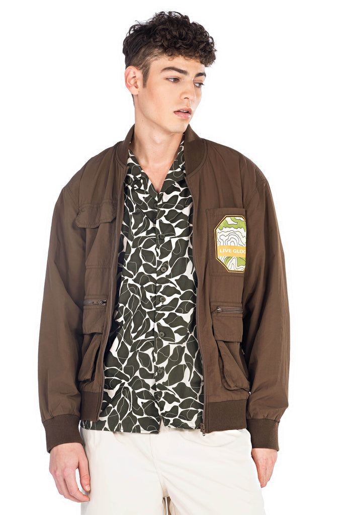C by camel active | Bomber Jacket in Oversized with Multi-Pocket Nylon | Dark Brown