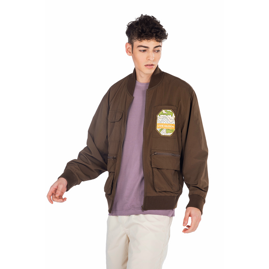 C by camel active | Bomber Jacket in Oversized with Multi-Pocket Nylon | Dark Brown