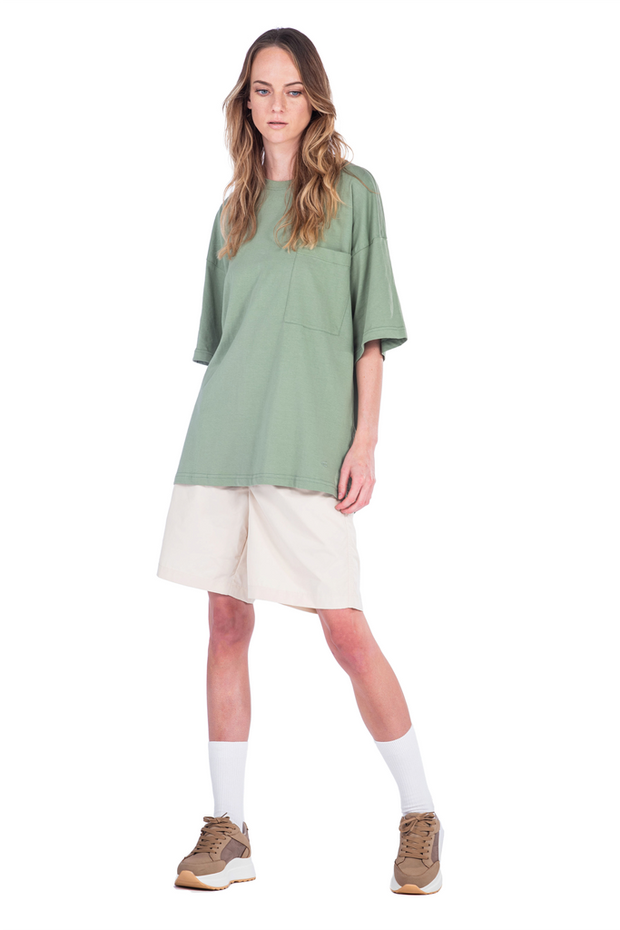 C by camel active | Short Sleeve T-Shirt in Oversized with Crew Neck Cotton Jersey | Jade