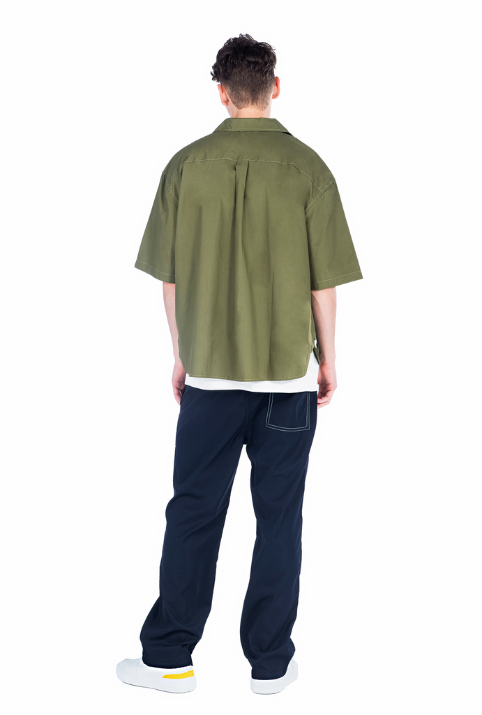 C by camel active | Short Sleeve Shirt in Oversized with Patch Pocket | Olive