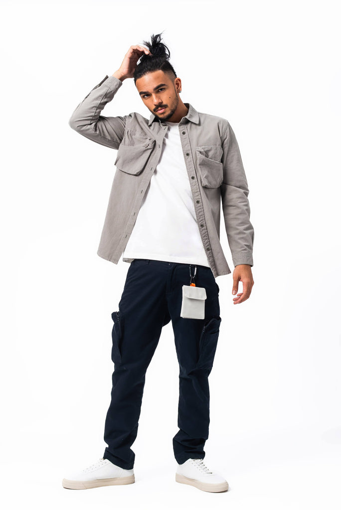 C by camel active | Long Sleeve Shirt in Fitted with Shirt Collar 3 Dimensional Pockets | Grey