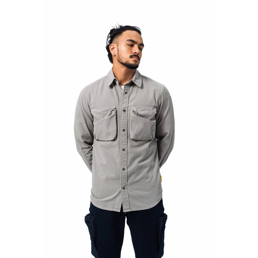 C by camel active | Long Sleeve Shirt in Fitted with Shirt Collar 3 Dimensional Pockets | Grey