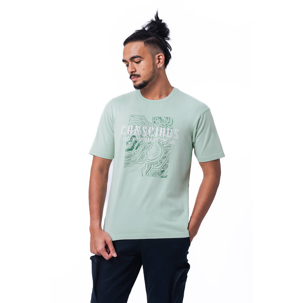 C by camel active | Short Sleeve T Shirt in Crop Regular Fit with Round Neck Organic Cotton Graphic Print | Jade